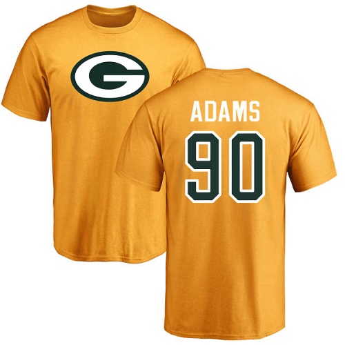 Men Green Bay Packers Gold #90 Adams Montravius Name And Number Logo Nike NFL T Shirt